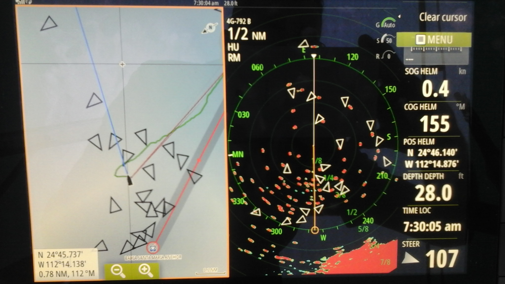 All the triangles are boats, as seen on AIS and radar